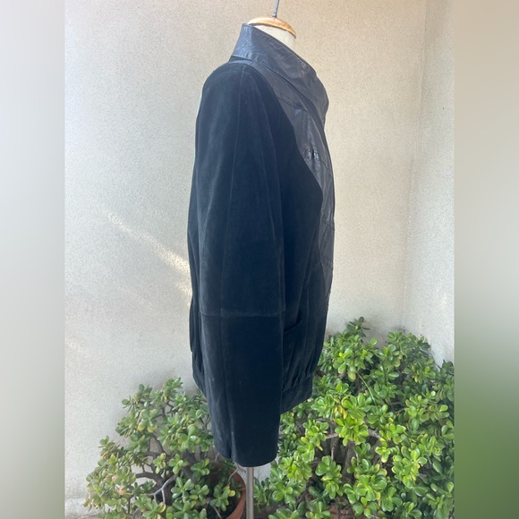 Vintage 80s black suede bomber jacket big shoulders pockets 6 Dominic Bellissimo - Picture 7 of 12